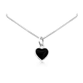 Black Heart Necklace, Tiny and Dainty Sterling Silver Black Onyx Heart Necklace for Women, Black Onyx Pendant Necklace, Layering Necklace (black onyx heart necklace, 18 inches)