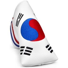Montela Golf Club Head Covers White,South Korea Flag Golf Club Wood Cover Golf Driver Cover Fairway Wood Cover Hybrid Cover Leather Golf Headcovers for Titleist Callaway Taylormade