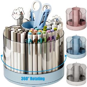 حامل أقلام يدور 360 درجة من جيانوتير، حامل أقلام رصاص 6 فتحات للمكتب، منظمات مكتبية وإكسسوارات للوازم المكتبية، صندوق تخزين مستلزمات المكتب المنزلي (أزرق) in Kuwait