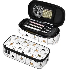 Polkadot Large Capacity Simple Pencil Case Pouch Aesthetic Pencil Box Portable Zipper White with Black Pencil Bag Durable with Compartments for Teen Women Men