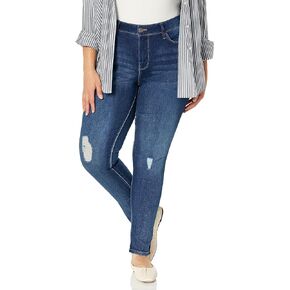 Royalty For Me Women's Plus Essential High Rise Skinny Jean, Medium Blue Rips, 20W