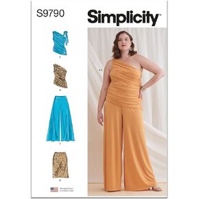 Simplicity Women's Asymmetrical Knit Tops, Wide Leg Pants and Slim Skirt Sewing Pattern Packet, Design Code S9790, Sizes 20W-22W-24W-26W-28W, Multicolor