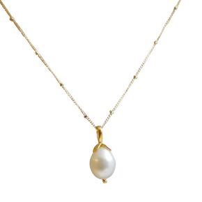Cultured Freshwater Pearl Gold Filled Necklace 18 inches - Handmade Dainty Gemstone Pearl Jewelry Gift Ideas for Mother's Day - June Birthstone -Wedding Bridal Jewelry - Single Pearl Pendant Necklace