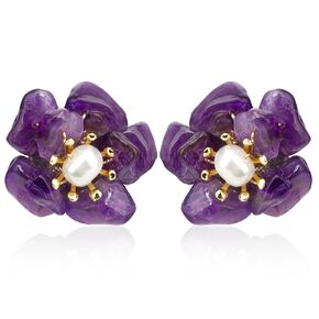ELEXIS Green Real Jade Stud Earrings For Women Trendy Crystal Gemstone Betsey Johnson Unique Van Cleef Dainty Emerald Jewelry Set For Girls Bling Daisy… (Baroque Pearl)
