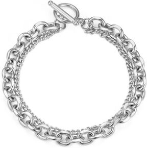 Jude Jewelers Stainless Steel Classic Plain Double Layer Wedding Statement Cocktail Party Strand Holiday Birthday Bracelet