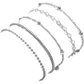 Silver Layered Bracelet for Women Silver Chain Bracelet Stackable Bracelets Adjustable Layered Bracelet Set Birthday Valentines Gift for Girls