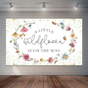Wildflower Baby Shower Backdrop for Girl Watercolor Wild Floral Butterfly Photography Background Garden Wildflower Baby Shower Cake Table Banner Photoshoot Props (6x3.6ft)