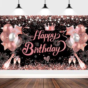 YinQin 180x120 cm Glitter Purple Gold Happy Birthday Photography Background Backdrops Cloth 71x47 inch Black Purple Golden Happy Birthday Sign Banner Decorations for Girl Women