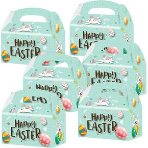 ArtCreativity Easter Treat Bags, 12 Pieces Easter Bags for Goodies, Cute Easter Bunny Cardboard with Handles, Easter Treat Boxes, Goodie Candy Cookie Gift Box, Easter Basket Stuffers Party Favors