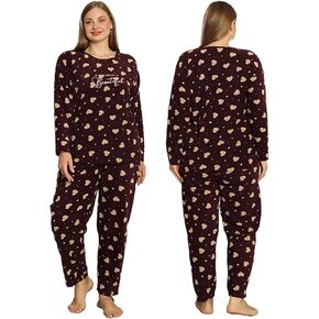 Women Plus Size Polar Pajama Set Long Sleeve Outfits Round Necks Nightwear Patterned Big Sleepwear in Saudi Arabia
