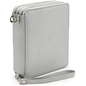 BTSKY Deluxe PU Leather Pencil Case For Colored Pencils - 120 Slot Pencil Holder with Handle Strap Handy Colored Pencil Box Large (Grey)
