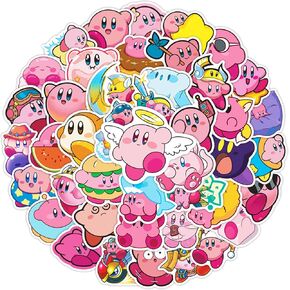 Cute Cortoon Game Kirby Stickers, 50Pcs Cartoon Kirby Star Sticker Packs for Teens Adult Girls, Dovipta Vinyl Waterproof Stickers for Phone Car Water Bottle Laptop Luggage (kb Star)