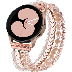 MOFREE Compatible for Samsung Galaxy Watch 4 40mm 44mm Bands/Galaxy Watch 5/Active 2 40mm 44mm/Watch 4 Classic 42mm 46mm Band Women, 20mm Handmade Fashion Elastic Beaded Bracelet Replacement for Galaxy Watch 5 Pro 45mm