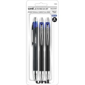 uni-ball® JetStream™ RT Retractable Ballpoint Pens, Bold Point, 1.0 mm, Black Barrel, Blue Ink, Pack Of 3