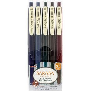 ZEBRA Sarasa Clip Gel Ink Ballpoint Pen 0.5mm, Rubber Grip, Vintage Colors, 5 Colors Set (JJ15-5C-VI)