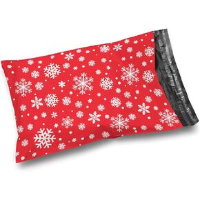 Shop4Mailers 10 x 13 Christmas Snowflake Winter Holiday Poly Mailer Bags Red Waterproof Shipping Mailing Envelopes 2 Mil – Permanent Adhesive Seal (100 Pack, Snowflake)