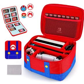 Carry Case for Nintendo Switch/OLED/Lite, for Super Mario Portable Soft Shell Waterproof Protective Travel Carrying Accessories Storage Bag with Cute Game Card Case, 4 Thumb Grip Caps