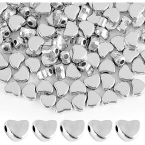200 Pcs Silver Heart Beads for Bracelets Heart Shape Spacer Beads Small Hole Spacer Beads Heart Shaped DIY Beads for Making Bracelet Necklace Earring Accessories Handmade Charms(Silver)