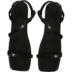 OYOANGLE Women's Summer Square Open Toe Strappy Flat Sandals Elegant Slip on Slides Sandals