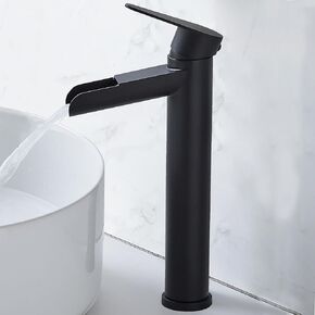 hotis سفينة بالوعة الحنفية، ماتي الأسود صنبور الحمام الشلال، طويل القامة الجسم ثقب واحد مقبض واحد RV صنبور الحمام، مرحاض الغرور وعاء بالوعة صنبور مع استنزاف المنبثقة وخط العرض خراطيم 3/8 " in Kuwait