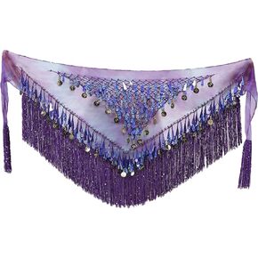 GALPADA Gypsy Costume Fairy Skirt Hip Scarf Tassels Sequins Triangle Coins Wrap Skirt Belly Dancing Waist Wrap Music Festival Gypsy Costume for Women Girls (Purple) Gypsy Skirt