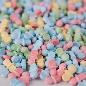 Dee Best Assorted Flavors Baby Bites Sweet Pacifier Candy Bulk 2.2 LB Certified Kosher Pareve Great for Baby Shower, Pink,Blue,Yellow and Green
