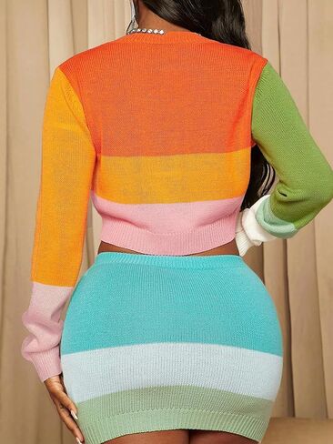 Floerns Women's Color Block Long Sleeve Button Down Cardigan Sweater Crop Top in Saudi Arabia