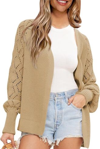 Astylish Womens Open Front Cardigan Hollow Out Crochet Long Sleeve Knit Sweater Coat in Kuwait