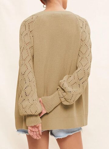 Astylish Womens Open Front Cardigan Hollow Out Crochet Long Sleeve Knit Sweater Coat in Kuwait