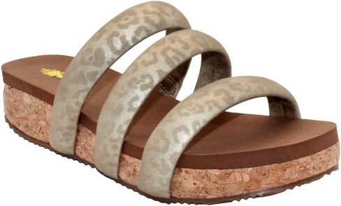 VOLATILE Womens Gillette Metallic Leopard Slide Athletic Sandals Casual Low Heel 1-2" - Beige in Saudi Arabia
