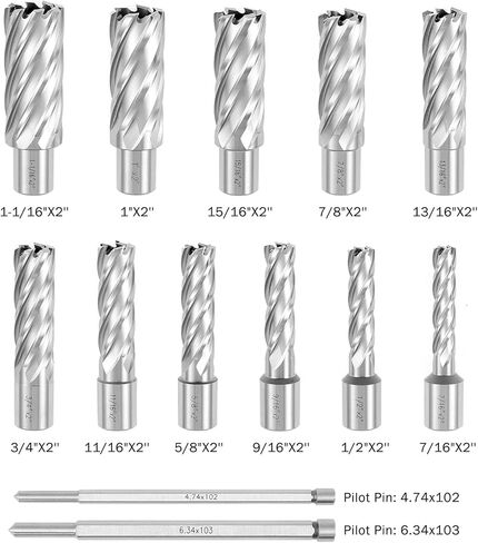 مجموعة القطع الحلقية WICHEMI مقاس 3/4 بوصة عرقوب ويلدون 2 عمق القطع وقطر القطع من 7/16 إلى 1-1/16 لضغط الحفر المغناطيسي HSS مجموعة قياسية مكونة من اثنتين مسطحتين مع دبابيس طيارة in Kuwait