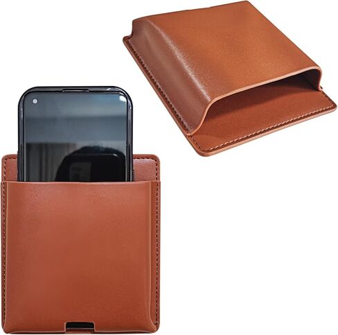 قطعتان من حامل جهاز التحكم عن بعد، حامل الهاتف الخلوي القابل لإعادة الشحن مع فتحة، منظم مثبت على الحائط بدون حفر، حامل جهاز التحكم عن بعد من جلد البولي يوريثان البني للمنزل والمكتب بجانب السرير والقرطاسية in Kuwait