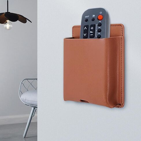 قطعتان من حامل جهاز التحكم عن بعد، حامل الهاتف الخلوي القابل لإعادة الشحن مع فتحة، منظم مثبت على الحائط بدون حفر، حامل جهاز التحكم عن بعد من جلد البولي يوريثان البني للمنزل والمكتب بجانب السرير والقرطاسية in Kuwait
