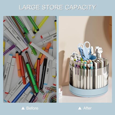 حامل أقلام يدور 360 درجة من جيانوتير، حامل أقلام رصاص 6 فتحات للمكتب، منظمات مكتبية وإكسسوارات للوازم المكتبية، صندوق تخزين مستلزمات المكتب المنزلي (أزرق) in Kuwait