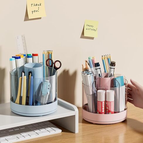 حامل أقلام يدور 360 درجة من جيانوتير، حامل أقلام رصاص 6 فتحات للمكتب، منظمات مكتبية وإكسسوارات للوازم المكتبية، صندوق تخزين مستلزمات المكتب المنزلي (أزرق) in Kuwait