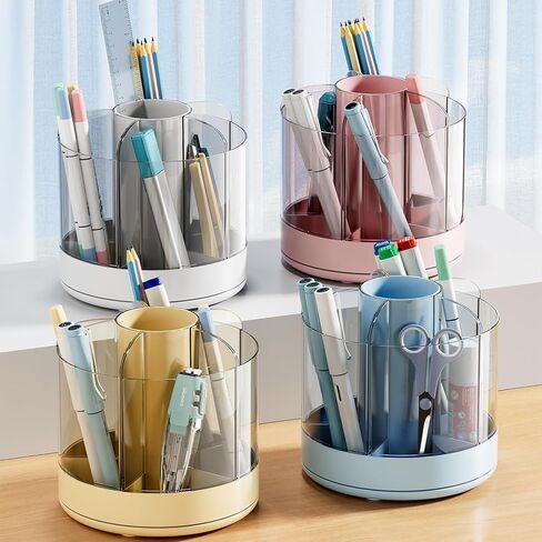حامل أقلام يدور 360 درجة من جيانوتير، حامل أقلام رصاص 6 فتحات للمكتب، منظمات مكتبية وإكسسوارات للوازم المكتبية، صندوق تخزين مستلزمات المكتب المنزلي (أزرق) in Kuwait