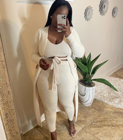 yidengymx المرأة غامض 3 قطعة Sweatsuit الصوف مفتوحة الجبهة سترة المحاصيل قمم و Bodycon السراويل الطويلة مجموعات ملابس الاسترخاء للنساء، الخريف الشتاء منامة ثلاث قطع ملابس رياضية متماسكة in Saudi Arabia
