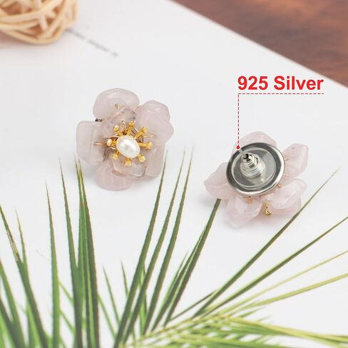 ELEXIS Green Real Jade Stud Earrings For Women Trendy Crystal Gemstone Betsey Johnson Unique Van Cleef Dainty Emerald Jewelry Set For Girls Bling Daisy… (Baroque Pearl) in Saudi Arabia