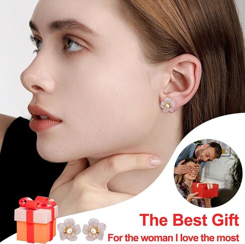 ELEXIS Green Real Jade Stud Earrings For Women Trendy Crystal Gemstone Betsey Johnson Unique Van Cleef Dainty Emerald Jewelry Set For Girls Bling Daisy… (Baroque Pearl) in Saudi Arabia