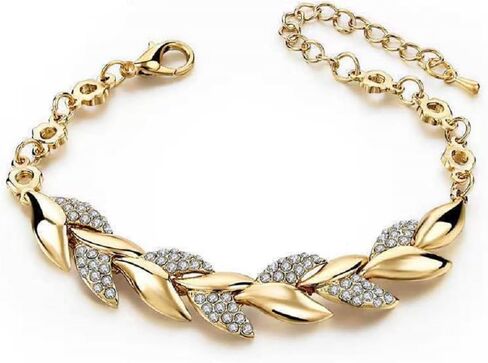 Women's 18k Gold Plated CZ Branch Leaf Link Chain Bracelets for Bridal Wedding in Saudi Arabia