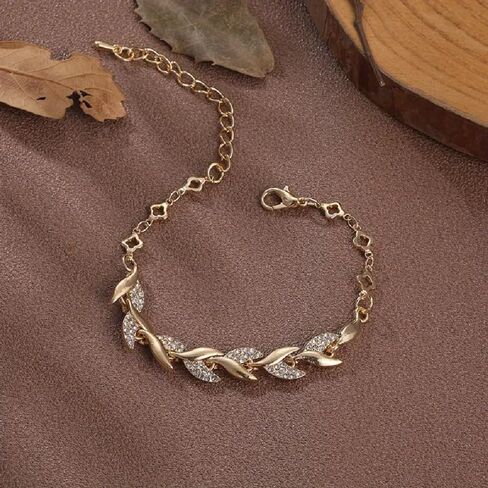 Women's 18k Gold Plated CZ Branch Leaf Link Chain Bracelets for Bridal Wedding in Saudi Arabia
