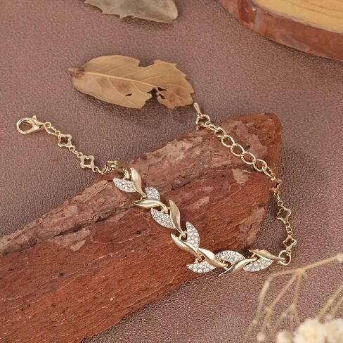 Women's 18k Gold Plated CZ Branch Leaf Link Chain Bracelets for Bridal Wedding in Saudi Arabia