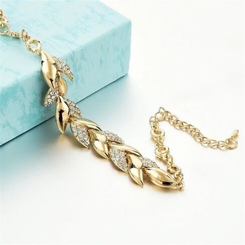 Women's 18k Gold Plated CZ Branch Leaf Link Chain Bracelets for Bridal Wedding in Saudi Arabia