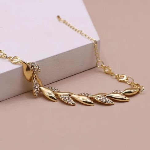 Women's 18k Gold Plated CZ Branch Leaf Link Chain Bracelets for Bridal Wedding in Saudi Arabia
