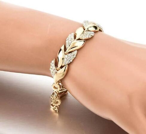 Women's 18k Gold Plated CZ Branch Leaf Link Chain Bracelets for Bridal Wedding in Saudi Arabia
