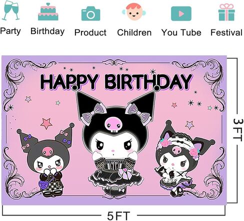 Happy Birthday Kuromi Backdrop for Party Supplies 5x3ft Kuromi Theme Baby Shower Banner for Party Decorations in Saudi Arabia