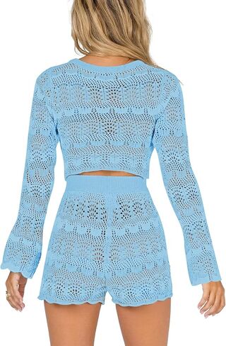 Duigluw النساء 2 قطعة ملابس الصيف الجوف خارج المحاصيل الأعلى عالية الخصر السراويل متماسكة صالة مجموعات in Kuwait