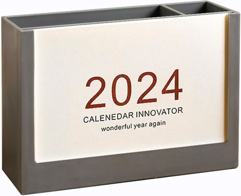 حامل أقلام 2024 تقويم مكتبي لتخزين المكتب وغرفة الدراسة والمدرسة، حامل أقلام رصاص جديد مع تقويم، قلم كوب قلم هيلدر قلم رصاص حامل مكتب منظم المكياج، حافظ على الأشياء في النظام! رمادي 1 قطعة in Kuwait