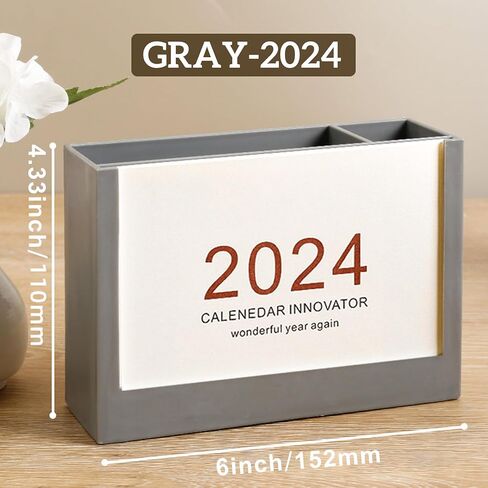 حامل أقلام 2024 تقويم مكتبي لتخزين المكتب وغرفة الدراسة والمدرسة، حامل أقلام رصاص جديد مع تقويم، قلم كوب قلم هيلدر قلم رصاص حامل مكتب منظم المكياج، حافظ على الأشياء في النظام! رمادي 1 قطعة in Kuwait