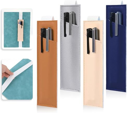 4 Pcs Adjustable Elastic Band Pen Holder, Pen Holder for Notebook, Notebook Pen Holder with Elastic Band, Pencil Holder, Pen Sleeve Case for Notebooks(Beige, Gray, Brown, Blue) in Saudi Arabia